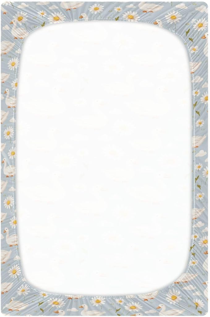 Baby Crib Sheet Cute Goose Flowers Crib Mattress for Boys and Girls Playard Sheet Soft Breathable Fitted Baby Mattress Cover 52x28in