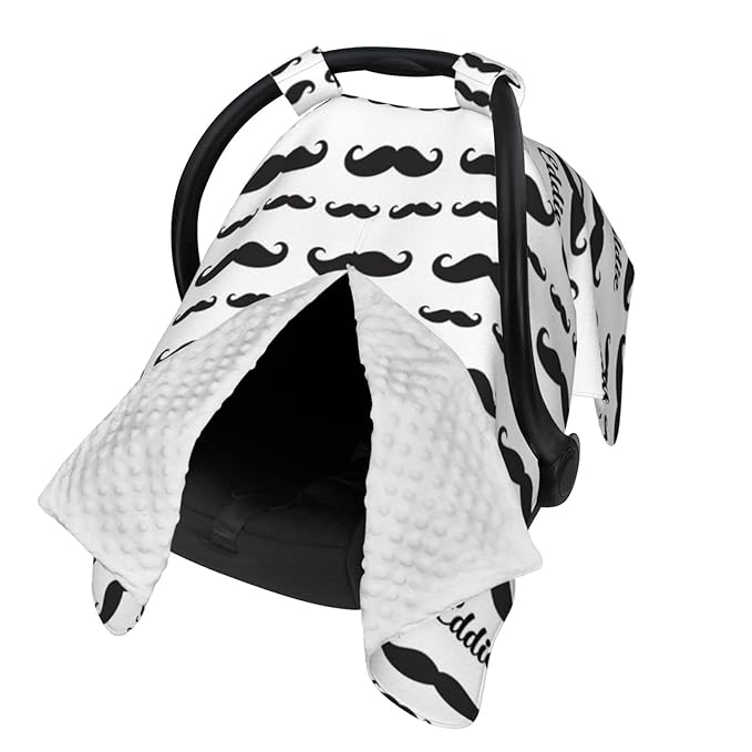 Personalized Mustache Baby Car Seat Canopy for Babies with Name, Custom Car Seat Covers for Girls Boys, Peekaboo Opening Minky Nursing Breastfeeding Cover Infant Car Seat Canopies for Newborn