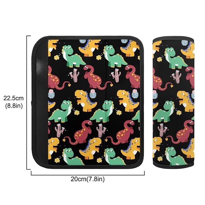 ENLACHIC Baby Car Seat Belt Cover, Cute Dinosaur Print Car Seat Shoulder Strap Pads, Infant Car Seat Cushion Safety Seatbelt Protector for Kids Boys Girls,Dinosaur Cactus