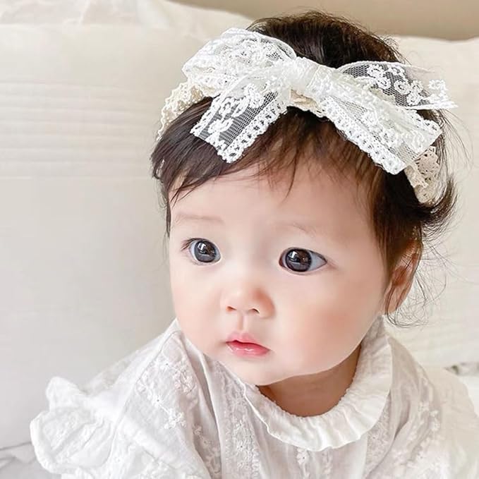 Lace Flower Bow-knot Baby Girls Headband Birthday Infant Wrap Elastic Baby Turban Hairband for Newborn Infant Toddler Kids (Style 1)