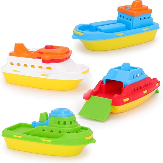 Toyland® Pack of 4 Floating Boats - Cargo Ship, Cruise Liner, Fishing Boat & Container Ship - Bathtub, Pool, and Water Play Toys for Kids 3 Years Plus