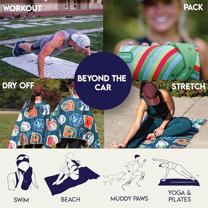 Sprints Athletic Running Towel, Full-Sized, Car Seat Cover - Performance Microfiber (Paisley Probs Green)