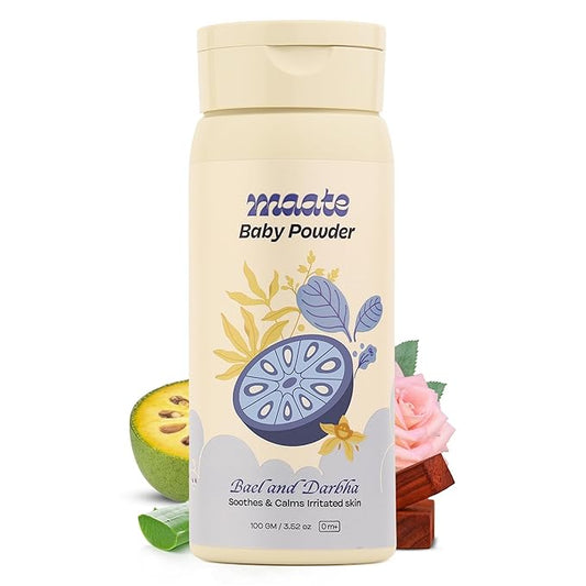 MAATE Talc Free Natural & Ayurvedic Baby Powder (100 gm) | Enriched with Bael Powder, Darbha, Rose Petals & Hibiscus | Soothes & Moisturises Baby's Skin