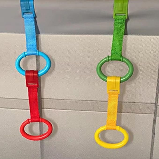 Leadigol 4PCS Baby Playpen Pull up Rings,Baby Crib Pull up Rings,Baby playpen Crib Hook,Baby Standing Walker Crib Tool Ring,Help Baby Stand Ring Crib Pull Ring Walking Training Tool