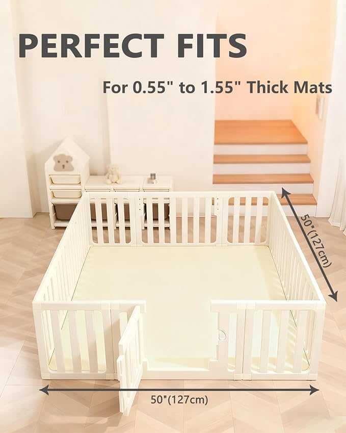 Vegan Leather Baby Play Mat Cover, 50x50 Inch, Waterproof Stylish and Just Wipe-Clean Playmat for Baby Play on Floor (Beige)
