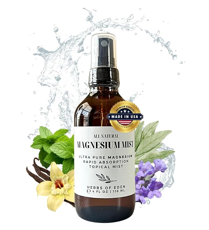 Herbs of Eden | Pure Magnesium Body Mist Extra Strength | Organic Topical Spray Rapid Absorption Promote Calm Deep Sleep For Sore Achy Cramped Muscles and Leg Discomfort (Aromatherapy Blend)