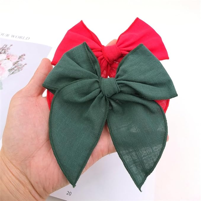 Pack of 4 Gorgeous Fable Bow Hair Clips for Girls Women Linen Hair Bow Alligator Clips Toddler Baby Mom Young Girl Hair Accessories (Red/Green)