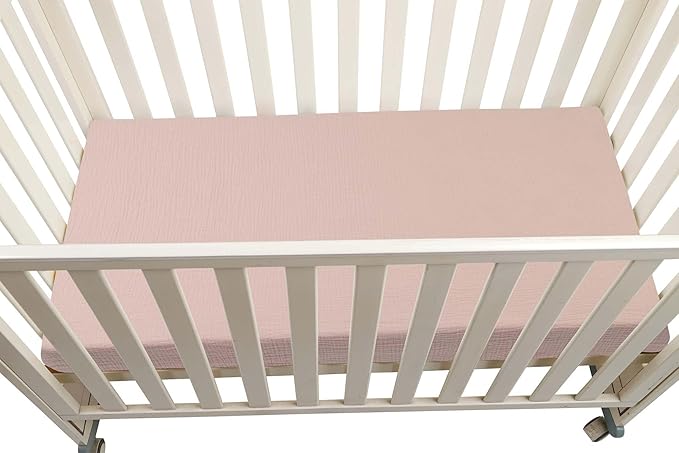 Onacosht Muslin Crib Sheets for Boys Girls, Soft Breathable 100% Cotton Baby Fitted Sheet 52" x 28" for Standard Toddler Crib Mattress, 2 Pack, Pink Floral