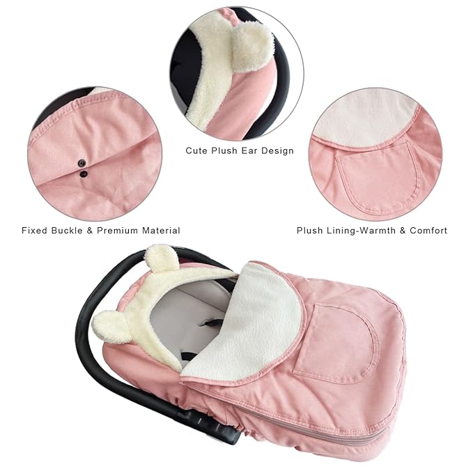 Car Seat Covers for Babies,Winter Baby Car Seat Cover Infant Carseat Covers Canopy,Universal Baby Carrier Cover for Girl Boy Carseat,Newborn Shower Gift-Pink