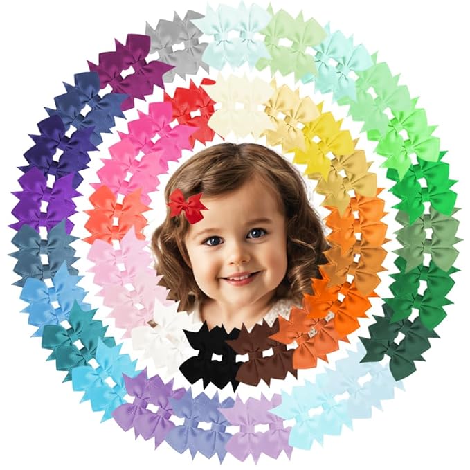 Baby Hair Clips, 80PCS 2" Fully Lined Hair Bows for Girls, Toddler Hair Accessories, Alligator Hair Clips for Girls Toddlers Baby Kids Teens (40 Colors in Pairs）