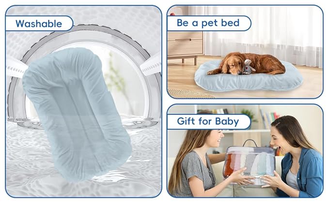 Baby Lounger, Baby Lounger for Newborn 0-24 Months, 100% Breathable Cotton Baby Nest for Tummy Time & Diaper Changes, Portable Infant Essentials for Home & Outdoor,Blue