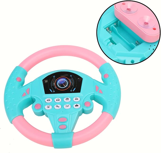 Keenso Baby Simulated Driving Controller Educational Copilot Steering Wheel Music Children Intelligent Toy Room Blue