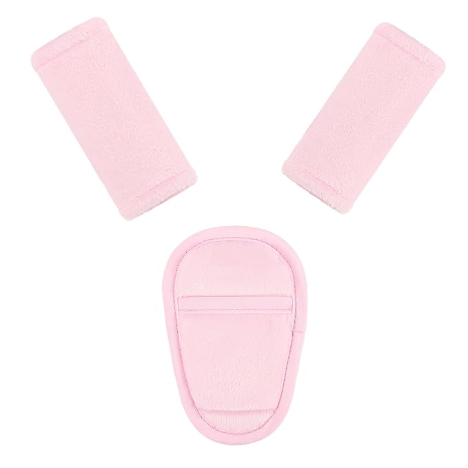 SWESEN Baby Car Seat Strap Covers, 3 Piece Soft Car Seat Strap Shoulder Pads for Baby Girls Boys, Double-Sided Use carseat Straps Covers for Stroller, Car Seats, Pushchair, Pink