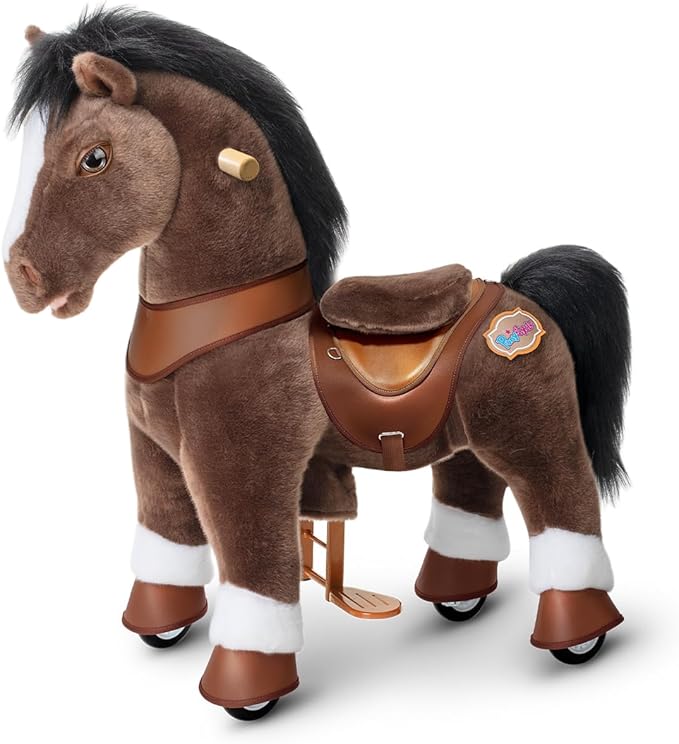 PonyCycle Ride on Horse Riding Horse Advanced Model Y Riding Unicorn Pony Toy for Kids Ages 3–4 (28.7" Height/Size 3) Magical Birthday Gift for Kids with Brake Plush Animal Chocolate Brown Y376