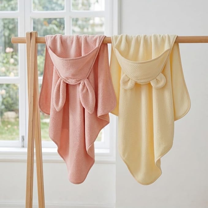 Baby Hooded Towel 2 Pack Bath Towels for Newborn with Animal Design Shower Essentials for Baby Girl Boy and Toddler (Camel & Beige, Medium)