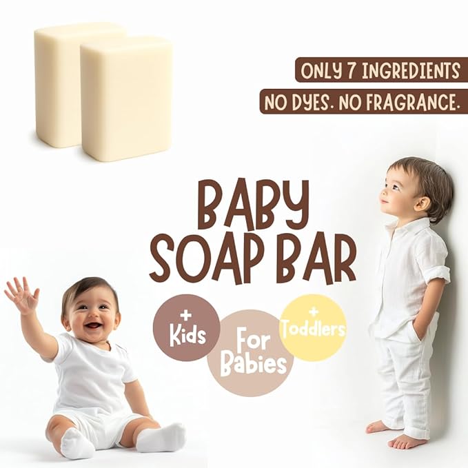 Fragrance Free Baby Bar Soap for Sensitive Skin | Unscented Natural soap bar for toddlers kids adults with gentle skin | Organic ING | Made in USA | 2 Bars (3.5 oz Each)