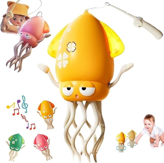 Electric Crawling Octopus Toy with LED Lights & Music, Smart Obstacle Avoidance, Interactive Auto-Dance Octopus for Gifts, Toddlers, Indoor Fun, Brings Endless Giggles (Yellow)
