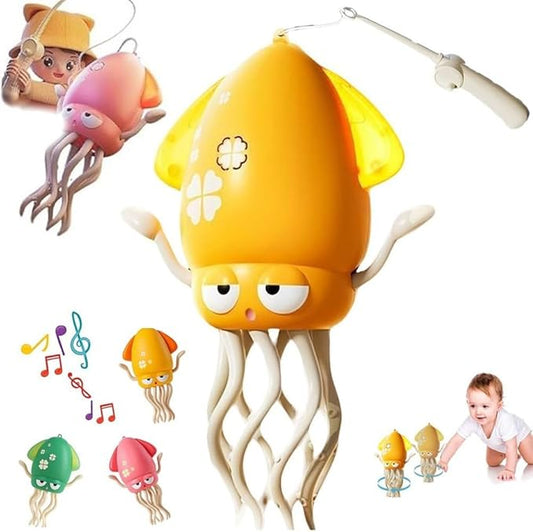 Electric Crawling Octopus Toy with LED Lights & Music, Smart Obstacle Avoidance, Interactive Auto-Dance Octopus for Gifts, Toddlers, Indoor Fun, Brings Endless Giggles (Yellow)