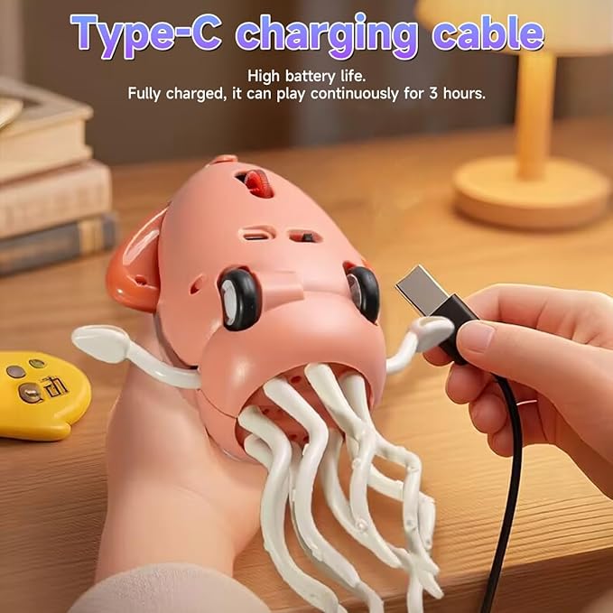 Magic Dancing Octopus Toy - Smart Obstacle-Dodging Robot with LED Light Show & Music, USB Rechargeable Tummy Time Squid Toy for Babies | Electric Crawling Octopus | Interactive Gift for Kids 3+