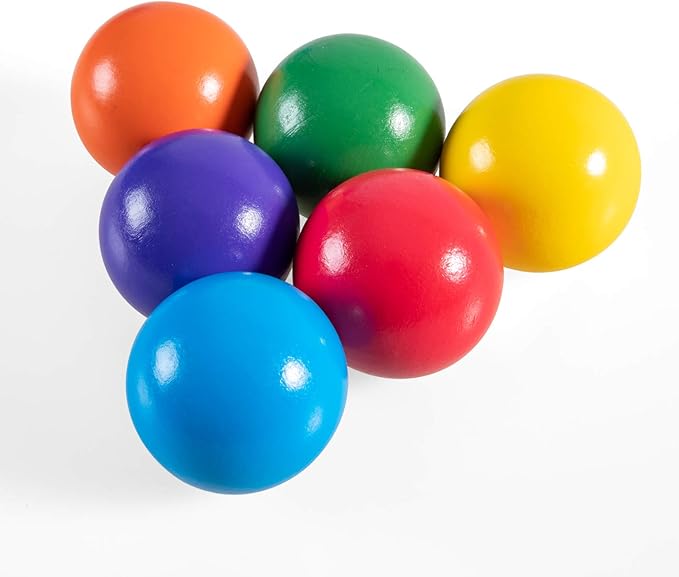 1.8 Inch Montessori Wooden Rainbow Balls, Colorful/Pastel/Natural Wooden Ball Toys for Toddler & Baby Grasping, Preschool Learning Material, Educational Counting Toy - 6 Pcs