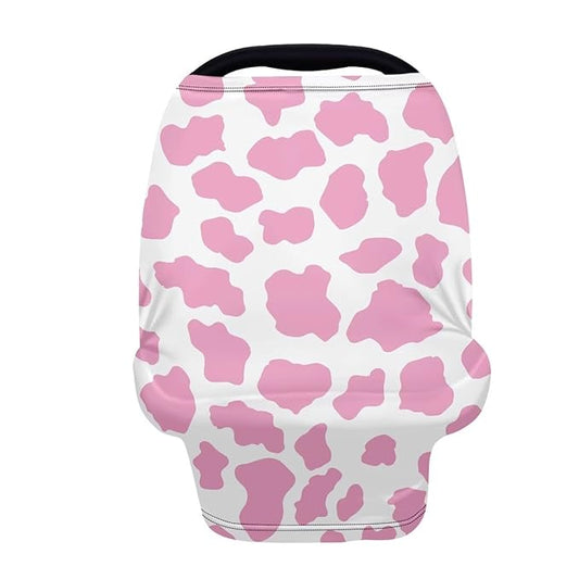Biyejit Pink Cow Print Nursing Cover, Car Seat Cover, Shopping Cart Cover & Infinity Scarf – Breathable, Multi-Use Nursing Cover Up for Breastfeeding, Carseat Canopy & Stroller Cover