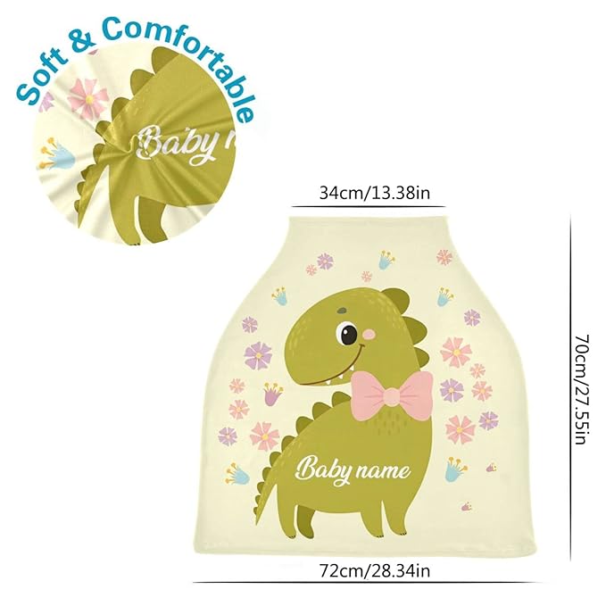 Personalized Baby Car Seat Cover for Babies, Custom Name Baby Car Seats Canopy for Boys Girls, Nursing Breastfeeding Stroller Covers for Infant Newborn, Shower Gift (Cute Dinosaur)
