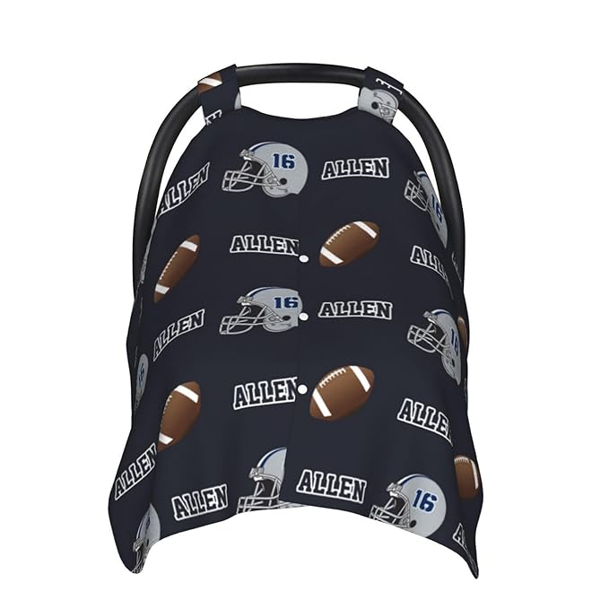 Personalized Baby Car Seat Canopy with Name, Football Theme Nursing Cover & Infant Car Seat Canopy, Shower Gift for Newborn Baby Boys