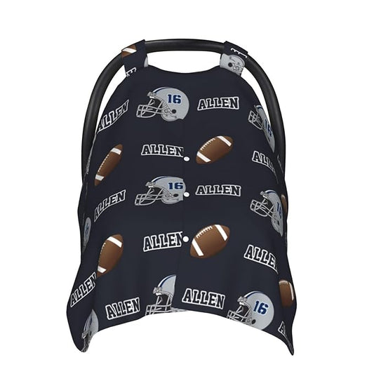 Personalized Baby Car Seat Canopy with Name, Football Theme Nursing Cover & Infant Car Seat Canopy, Shower Gift for Newborn Baby Boys