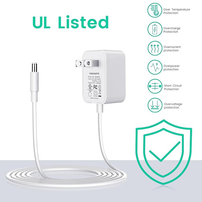 Power Cord Replacement for Graco DuetSoothe, Simple Sway Swing, Glider LX, DuoGlider, Sweetpeace, 5V Baby Swing Charger White