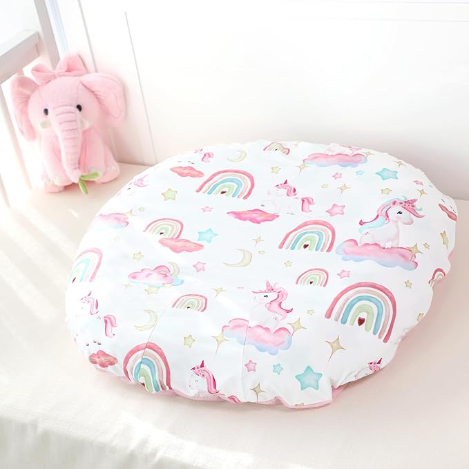 Newborn Lounger Cover for Boys Girls, Soft Comfortable Baby Lounger Cover 1 Pack Reversible Removable Fleece Slipover for Infant Lounger Pillow, Unicorn (Cover Only)