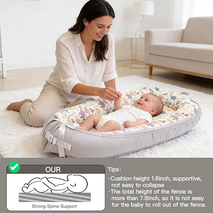 Baby Lounger | Organic Cotton Infant Lounger | Reversible, Adjustable & Portable Floor Lounger | Soft, Breathable, Washable Cover