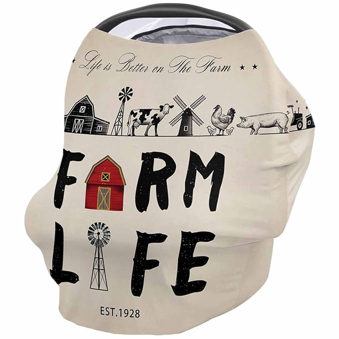 Breastfeeding Nursing Cover Multi Use for Baby Car Seat Life is Better On The Farm Western American Style Stretchy Breathable Scarf Shawl for Stroller High Chair Shopping Cart Canopy for Boys Girls