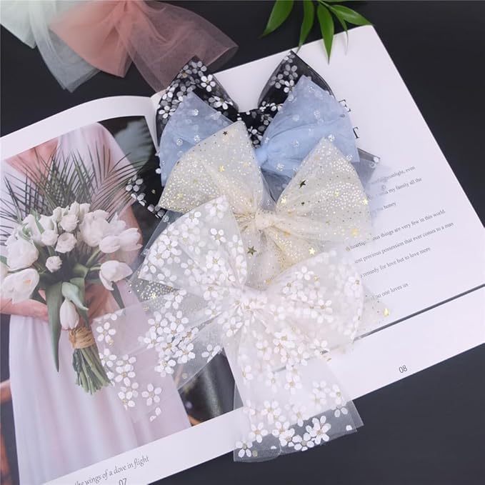 Sugarmelon Large Tulle Bow Hair Clips for Baby Girls Women Cottagecore Lightweight Gauze Bow Hair Barrettes Accessories, 8 Pack Large Sailor Bows