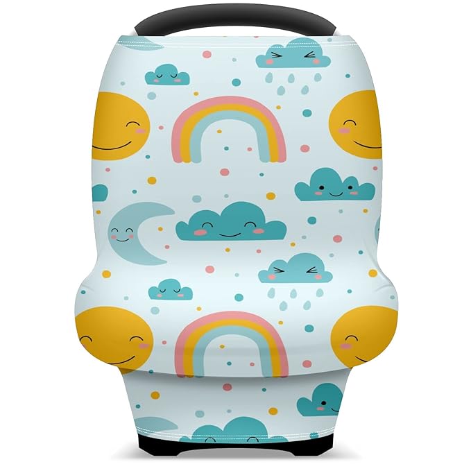 Baby Car Seat Stroller Covers Sun Moon Cloud Rainbow Nursing Cover Breastfeeding Scarf Soft Breathable Stretchy Coverage Carseat Canopy Cover for Boys and Girls Soft Breathable Multi Use