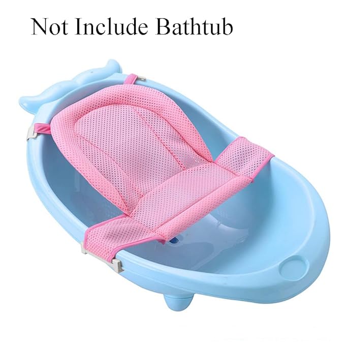 Adjustable Baby Bath Support Mesh Sling Non-Slip Infant Bathtub Shower Net Breathable Newborn Bath Cushion Pad Quick Drying Bathing Sling for Toddler Aged 0-3 (No Bathtub)