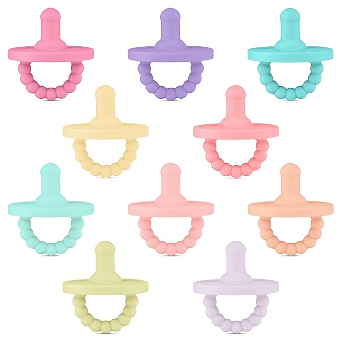 Ryan & Rose Cutie PAT Pacifier Teether 10 Pack Assorted Colors (Whimsy (Girl), Stage 1)