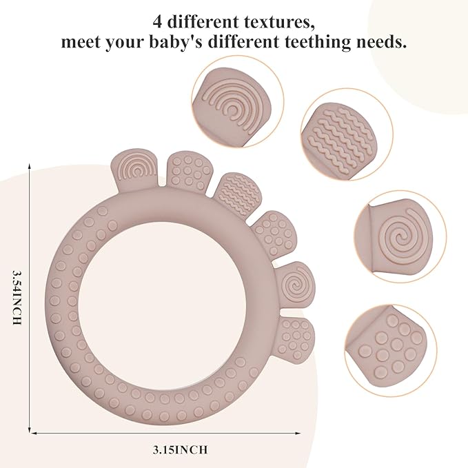 Baby Silicone Teething Ring Toys for 0-6,6-12 Months Boys and Girls,Chew Teether Stuff for Infant,Newborn Must Have Essentials,BPA Free,Soft and Textured. (Gray)