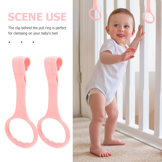 DECHOUS 4Pcs Playpen Pull Up Rings: Pink Baby Pull Up Rings for Play Pen - Walking Exercises Assistant Stand Up Handle for Toddler Practice Gifts