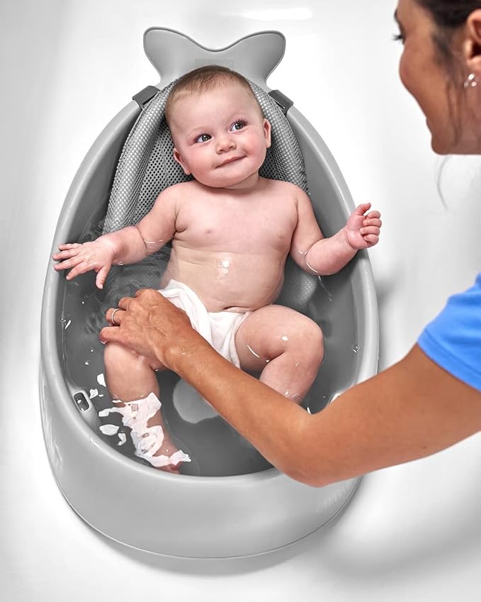 Skip Hop Baby Bath Tub, 3-Stage Smart Sling Tub, Moby, Grey & Baby Bath Spout Cover, Universal Fit, Moby, Grey
