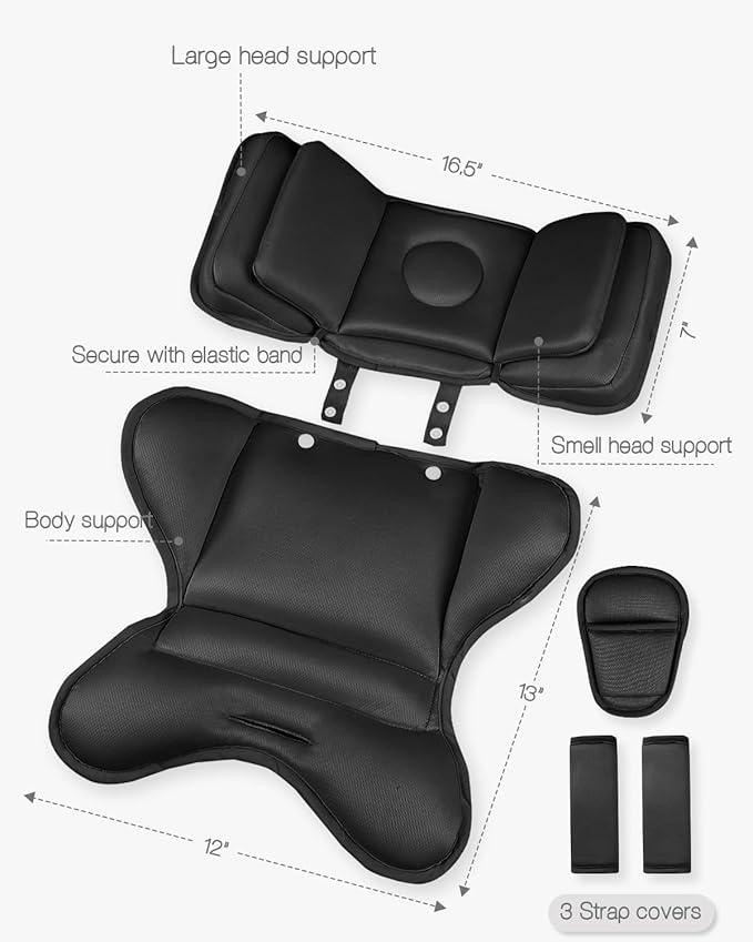 Infant Car Seat Insert with 2 Headrest for Doona|Graco, Thickened Baby Car Seat Head Support for Newborn, Reveable Baby Car Seat Cushion for Side Impact Protection, Black