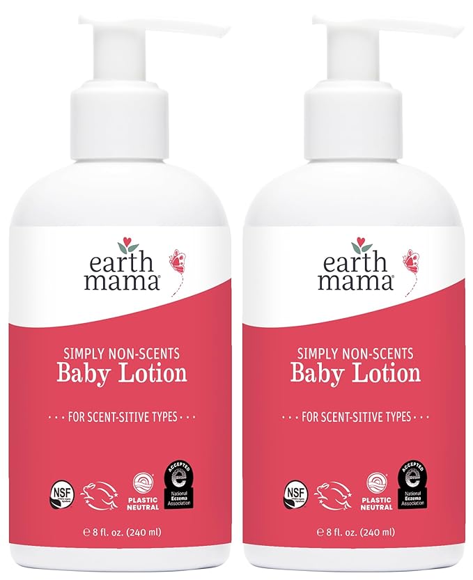 Earth Mama Simply Non-Scents Baby Lotion for Dry Skin, Calendula Cream for Newborn Skin Care, Children's Moisturizer with Aloe Juice, Rooibos, & Shea Butter, Fragrance Free, 8-Fl oz (2-Pk)