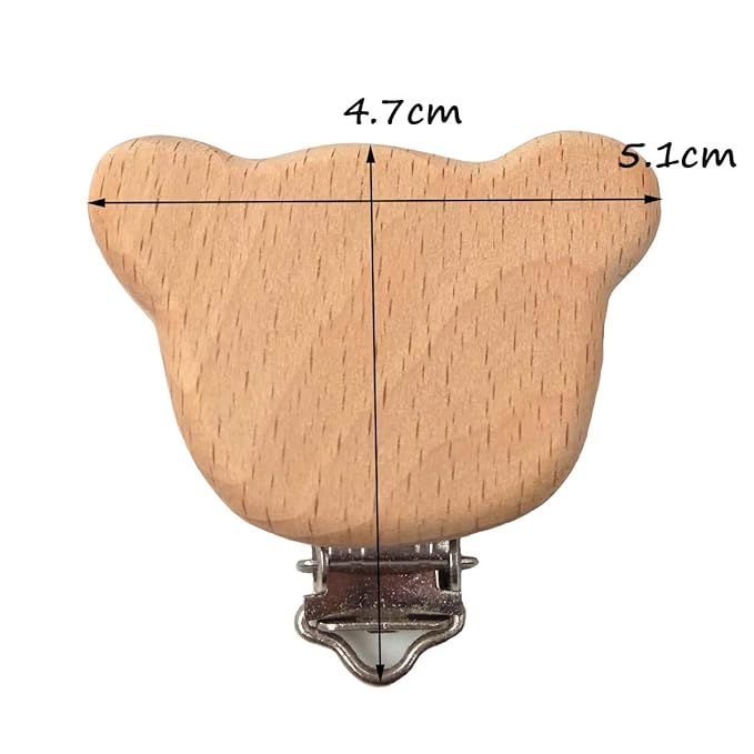 5pcs Natural Beech Wood Animal Pacifier Clips Grasping Toy Suspender Chain Clips Charm Antique DIY Beading Accessory (Bear)
