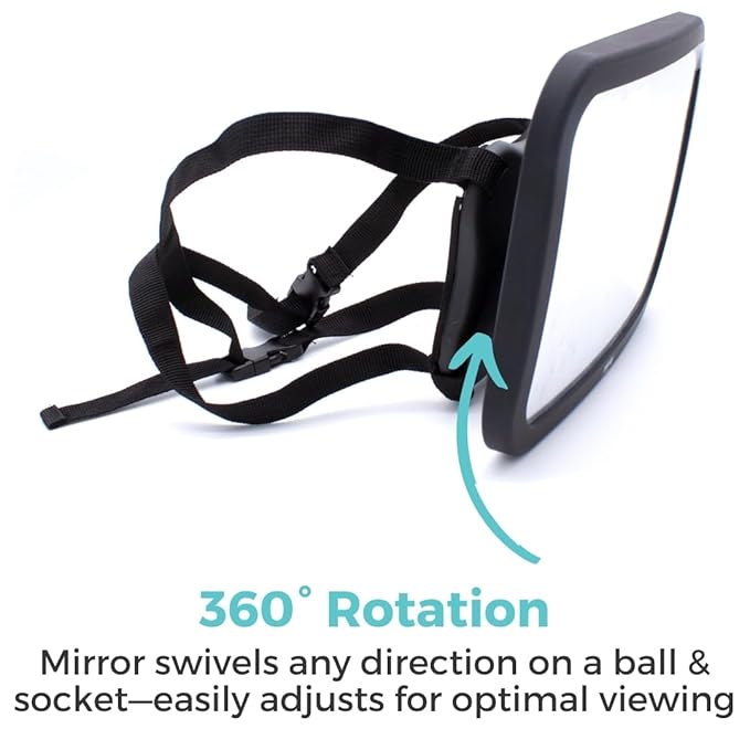 Toddleroo by North States - Baby Car Mirror: Rear Facing Car Seat Mirror for Baby - Wide Shatterproof Infant Mirror for Car - Black