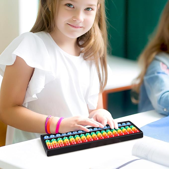Alipis Arithmetic Abacus Math Counting Toy 17 Digits Rods with Colorful Beads, Chinese Abacus Mathematics Learning Aid Tool