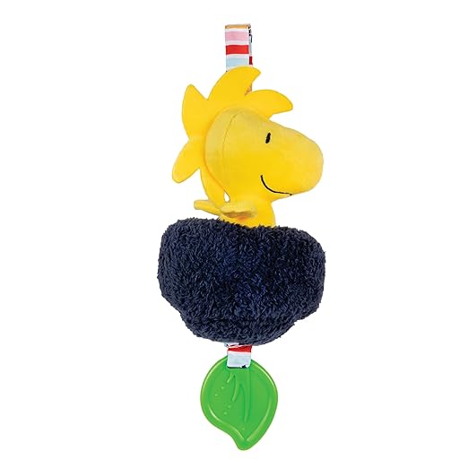 Kids Preferred Peanuts Charlie Brown Snoopy and Woodstock Baby Pulldown Sensory Toy for Kids & Toddlers with Teether Rattle & Stroller Car Seat Loop