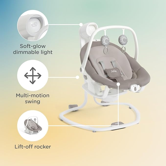 Joie Miso 2-in-1 Baby Swing & Rocker– Dual Motion Swing & Portable Rocker with 6 Speed Settings, Soothing Vibration, and 3 Recline Positions – Softglow Dimmable Light (Nature's Alphabet)