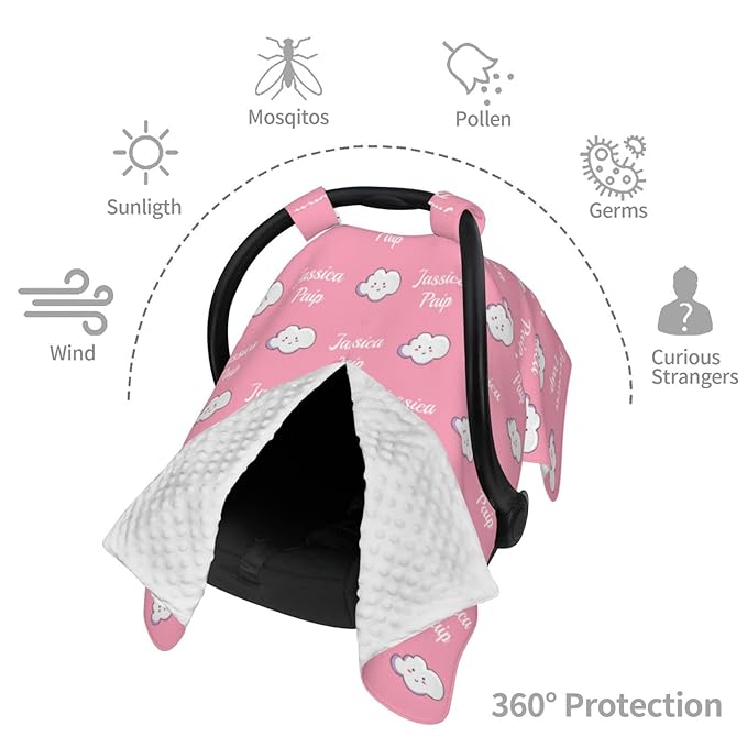 Personalized Baby Car Seat Cover Canopy with Name & Icon for Girls Boys Custom Baby Carrier Covers