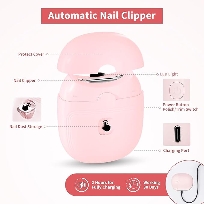 Electric Nail Clipper,Automatic Baby Electric Nail Trimmer,2 Speed Nail Clipper, Rechargeable Nail Kit for Elderly, Baby Nail Trimmer Electric,LED Light Manicure Set,Nail Clippers Gift for Kids,Adult