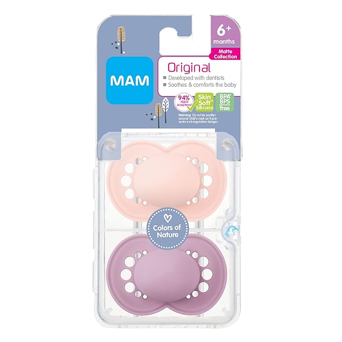 MAM Original Matte Baby Pacifier, Nipple Shape Helps Promote Healthy Oral Development & Original Baby Pacifier, Nipple Shape Helps Promote Healthy Oral Development, Sterilizer Case