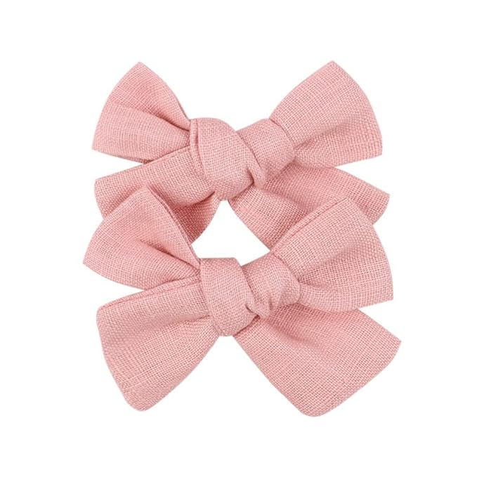3.2'' Girls Pink Linen Hair Bows Clips - Alligator Clips Hair Accessories for Little Girls, Toddlers, Kids, and Teens